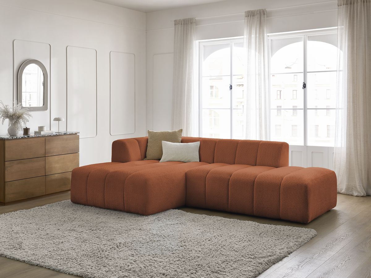 Canapé d'angle fixe modulable ANNECY tissu bouclette