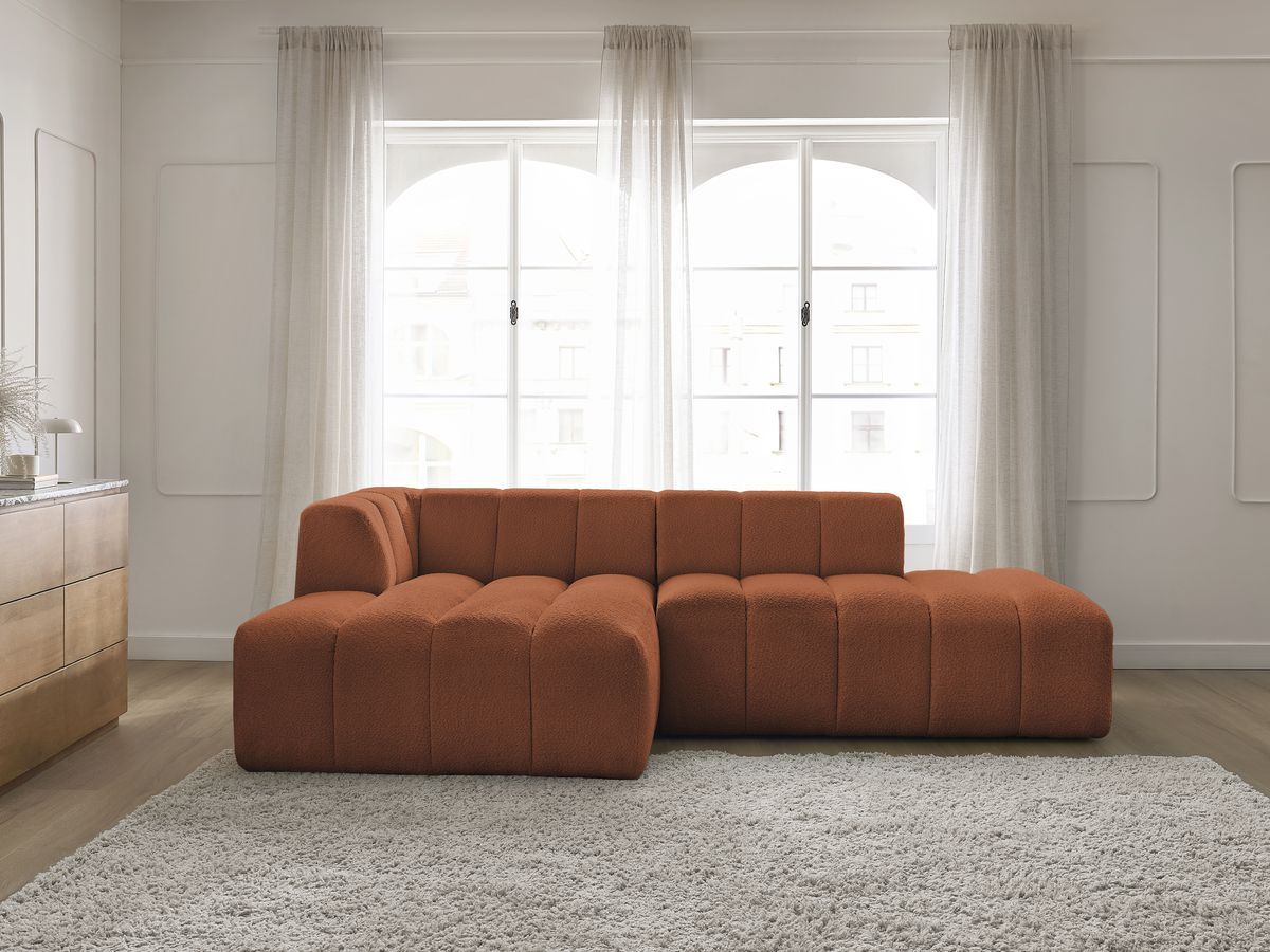 Canapé d'angle fixe modulable ANNECY tissu bouclette orange angle gauche BOBOCHIC 3 places - Vue supplémentaire 3