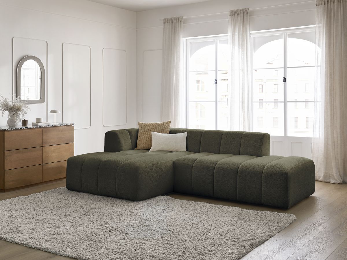 Canapé d'angle fixe modulable ANNECY tissu bouclette