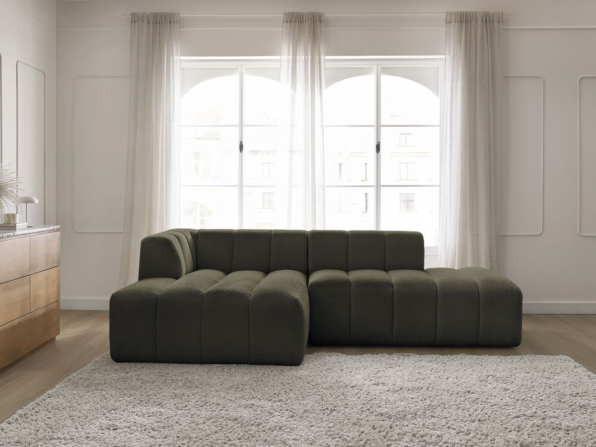 Canapé d'angle fixe modulable ANNECY tissu bouclette vert angle gauche BOBOCHIC 3 places - Vue supplémentaire 3