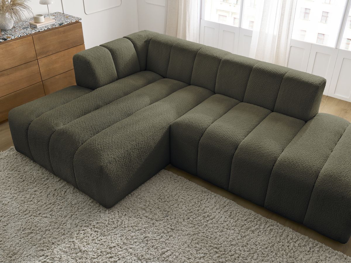 Canapé d'angle fixe modulable ANNECY tissu bouclette