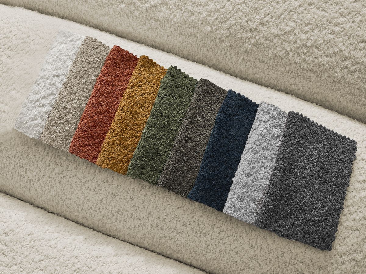 Canapé d'angle fixe EVEREST tissu chiné - Orange - Angle droit - 10 coussins