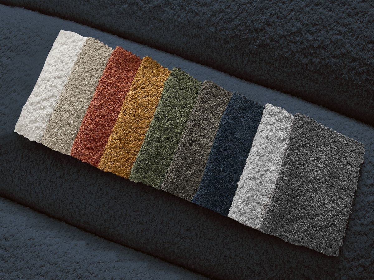 Canapé d'angle fixe EVEREST tissu chiné - Orange - Angle droit - 10 coussins