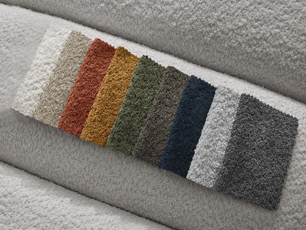 Canapé d'angle fixe EVEREST tissu chiné - Orange - Angle droit - 10 coussins