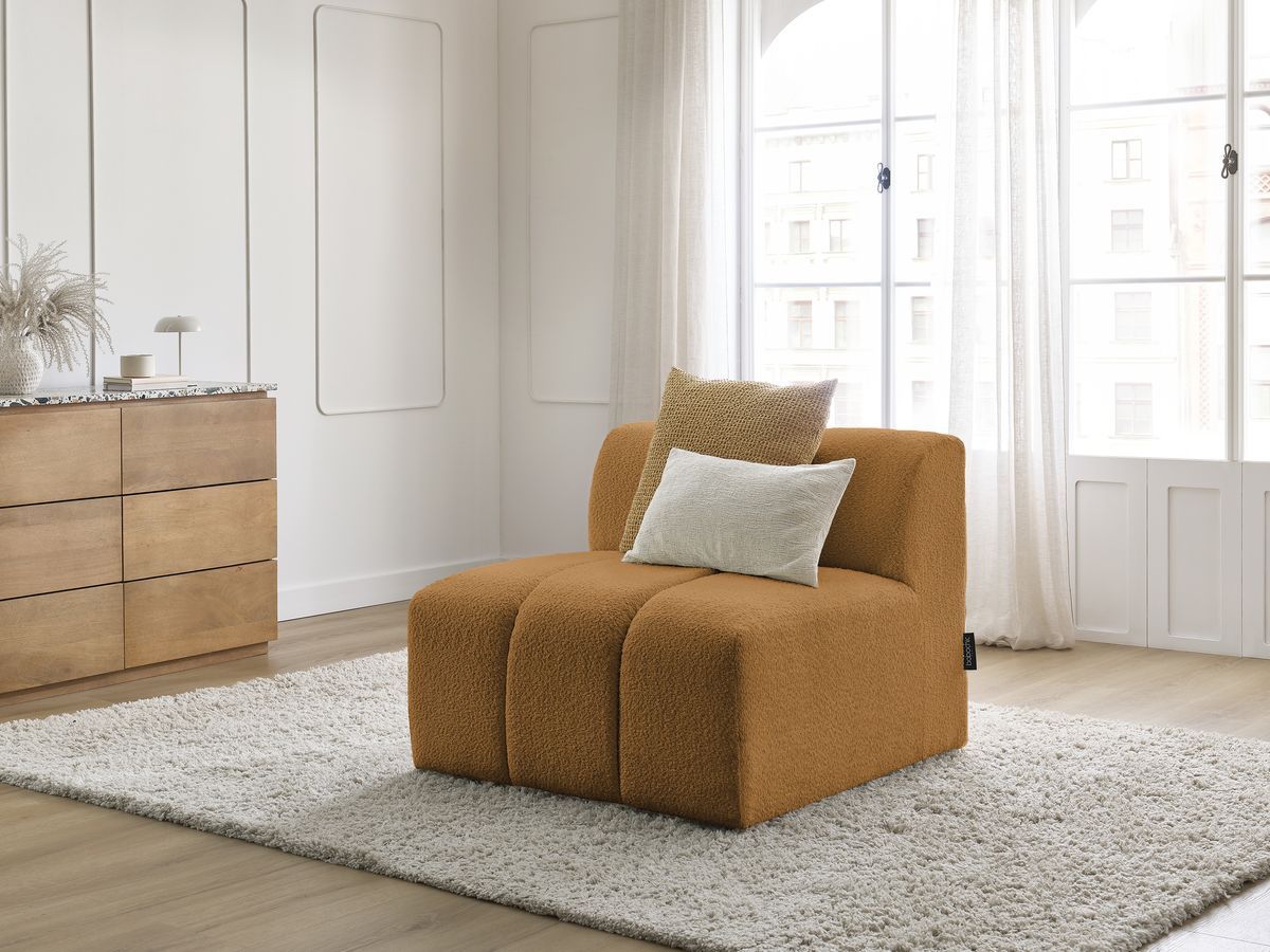 Canapé d'angle fixe EVEREST tissu chiné - Orange - Angle droit - 10 coussins