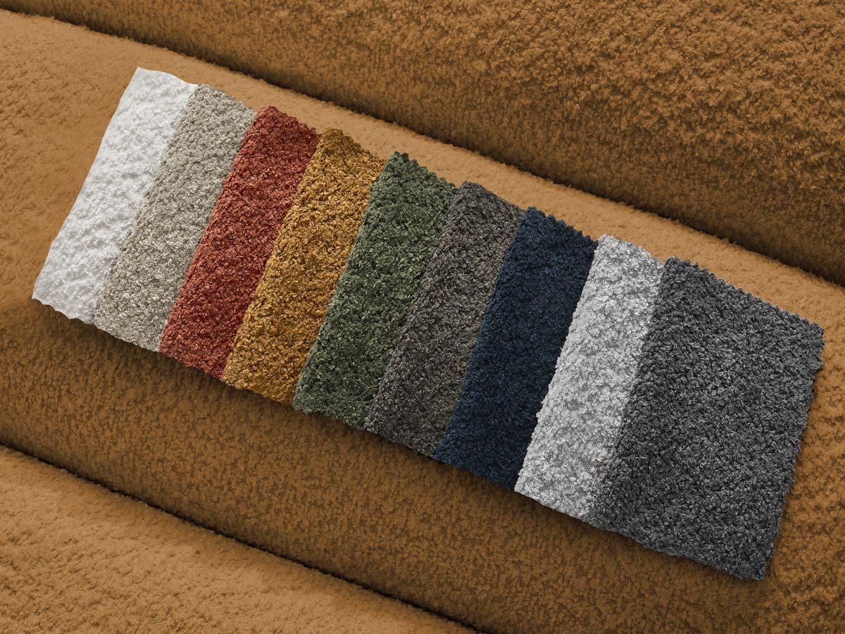 Canapé d'angle fixe EVEREST tissu chiné - Orange - Angle droit - 10 coussins