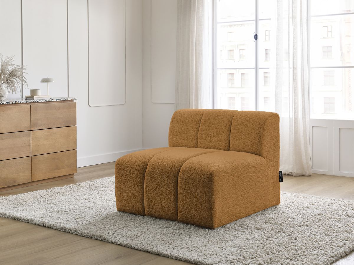Canapé d'angle fixe EVEREST tissu chiné - Orange - Angle droit - 10 coussins