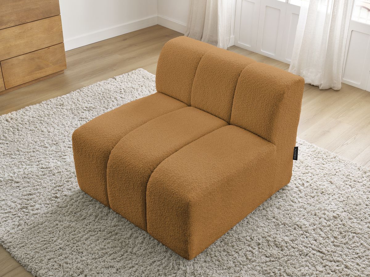 Canapé d'angle fixe EVEREST tissu chiné - Orange - Angle droit - 10 coussins