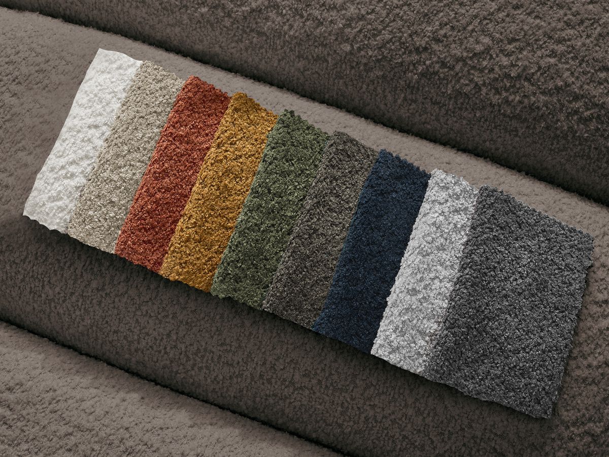 Canapé d'angle fixe EVEREST tissu chiné - Orange - Angle droit - 10 coussins