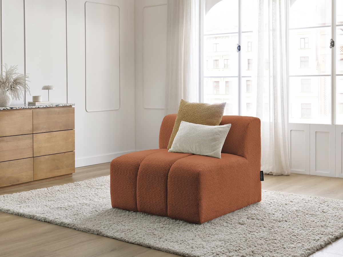Canapé d'angle fixe EVEREST tissu chiné - Orange - Angle droit - 10 coussins