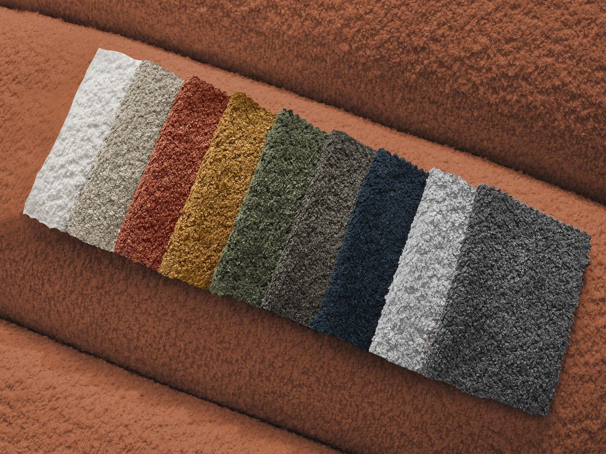 Canapé d'angle fixe EVEREST tissu chiné - Orange - Angle droit - 10 coussins