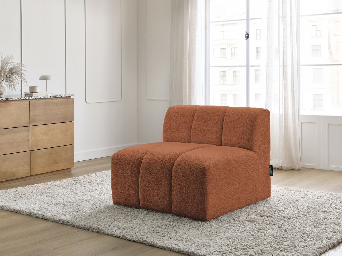 Canapé d'angle fixe EVEREST tissu chiné - Orange - Angle droit - 10 coussins
