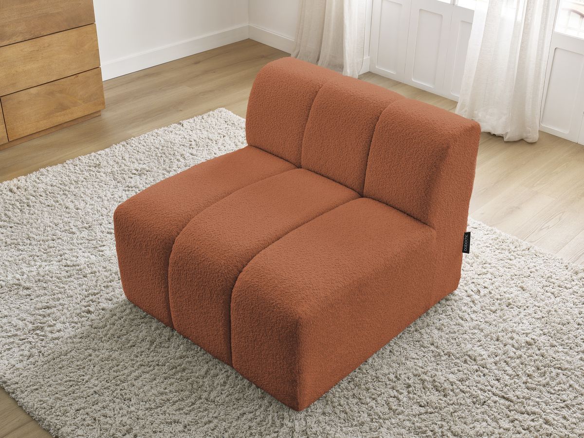 Canapé d'angle fixe EVEREST tissu chiné - Orange - Angle droit - 10 coussins
