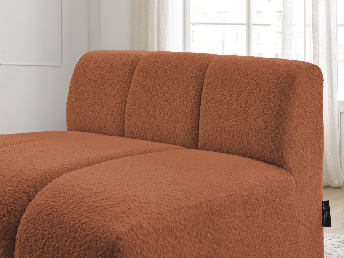 Canapé d'angle fixe EVEREST tissu chiné - Orange - Angle droit - 10 coussins