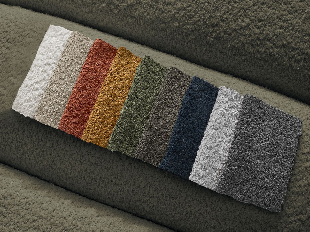 Canapé d'angle fixe EVEREST tissu chiné - Orange - Angle droit - 10 coussins
