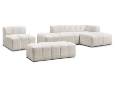 Canapé d'angle fixe modulable ANNECY tissu bouclette avec 1 chauffeuse 1 place et 1 pouf