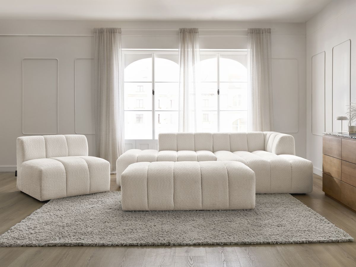 Canapé d'angle modulable ANNECY bouclette blanc 5 places — vue 5