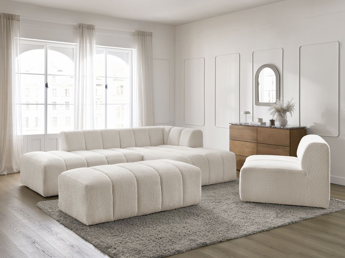ANNECY modulaire vaste hoekbank in badstof met 1 enkele fauteuil en 1 poef