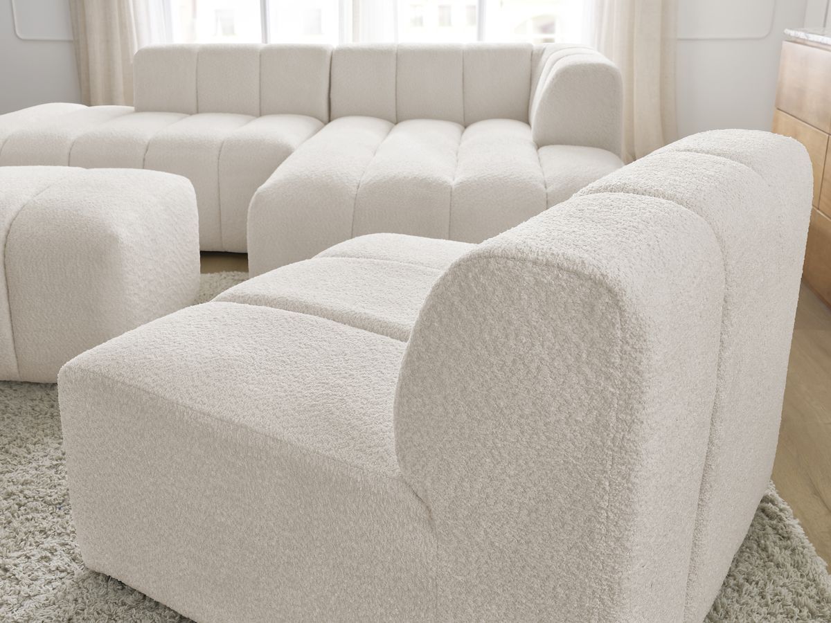 ANNECY modulaire vaste hoekbank in badstof met 1 enkele fauteuil en 1 poef
