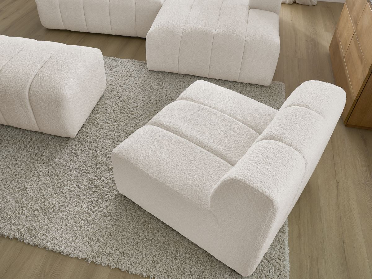 ANNECY modulaire vaste hoekbank in badstof met 1 enkele fauteuil en 1 poef