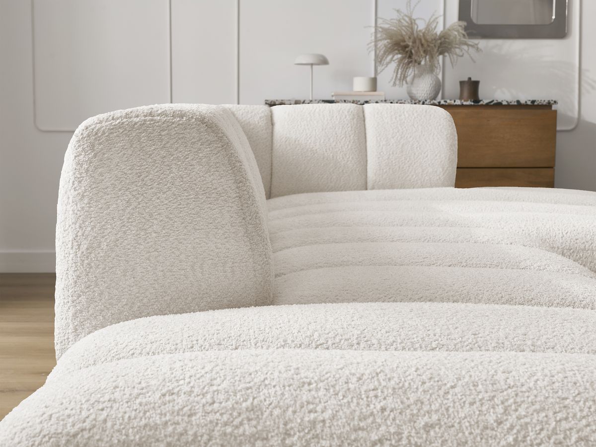 ANNECY modulaire vaste hoekbank in badstof met 1 enkele fauteuil en 1 poef