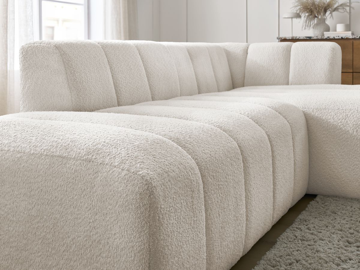 ANNECY modulaire vaste hoekbank in badstof met 1 enkele fauteuil en 1 poef