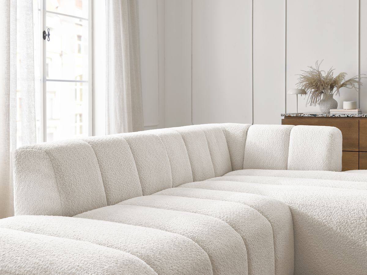 ANNECY modulaire vaste hoekbank in badstof met 1 enkele fauteuil en 1 poef