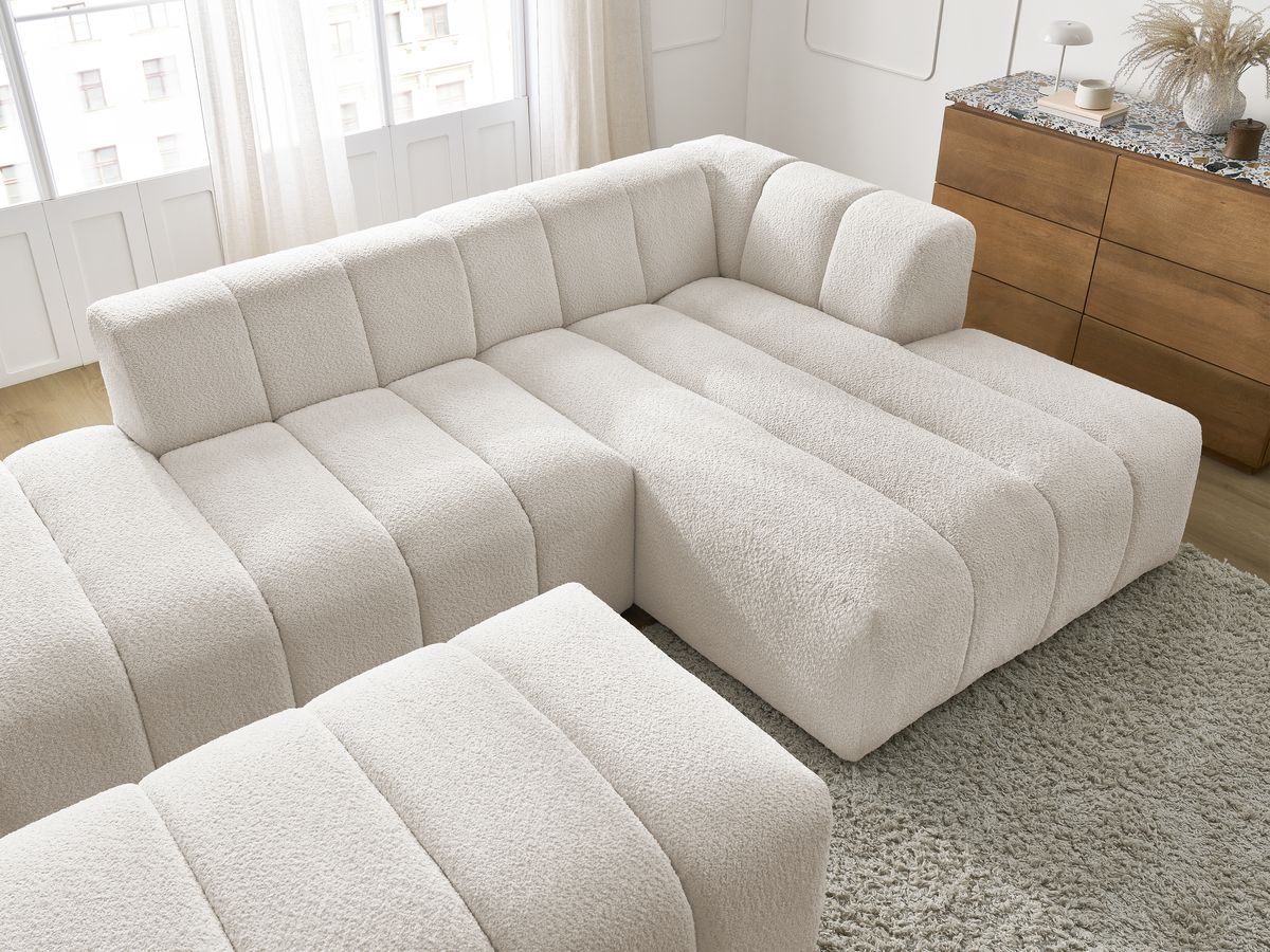 ANNECY modulaire vaste hoekbank in badstof met 1 enkele fauteuil en 1 poef