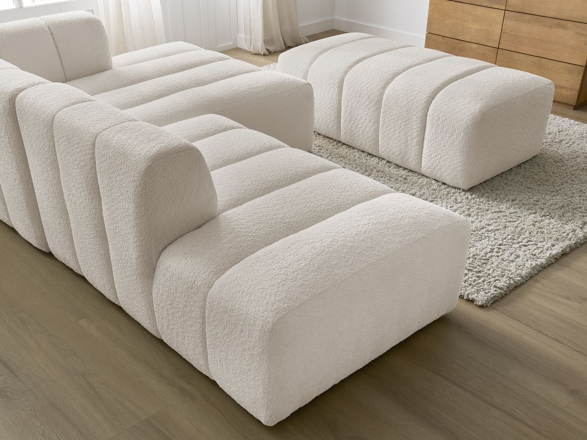 ANNECY modulaire vaste hoekbank in badstof met 1 enkele fauteuil en 1 poef