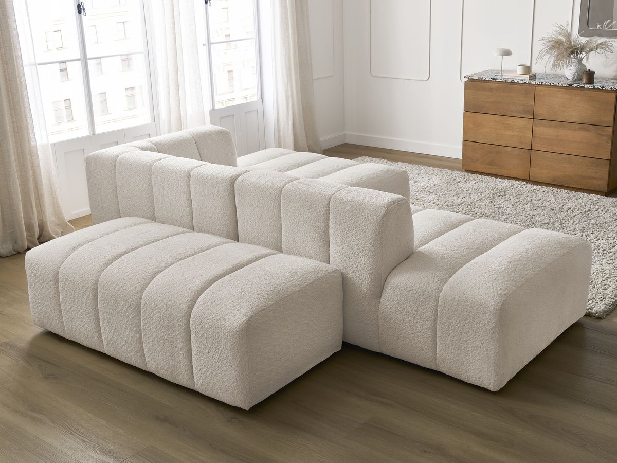ANNECY modulaire vaste hoekbank in badstof met 1 enkele fauteuil en 1 poef