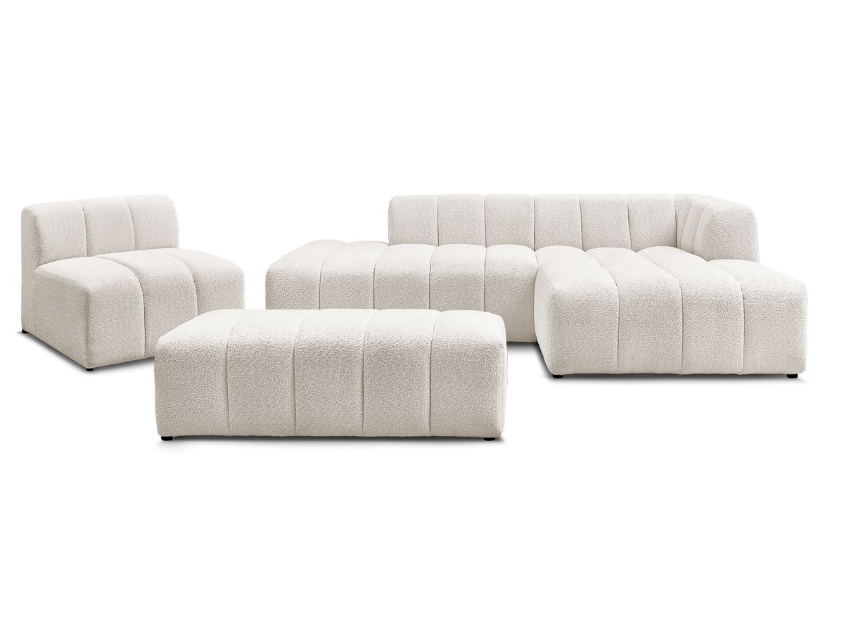 ANNECY modulaire vaste hoekbank in badstof met 1 enkele fauteuil en 1 poef