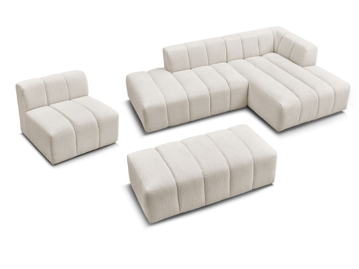 ANNECY modulaire vaste hoekbank in badstof met 1 enkele fauteuil en 1 poef