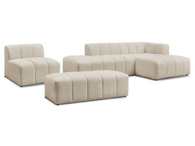 Canapé d'angle fixe modulable ANNECY tissu bouclette avec 1 chauffeuse 1 place et 1 pouf