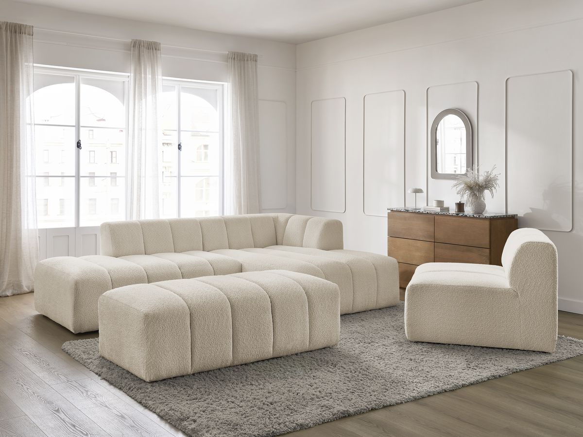 ANNECY modulaire vaste hoekbank in badstof met 1 enkele fauteuil en 1 poef
