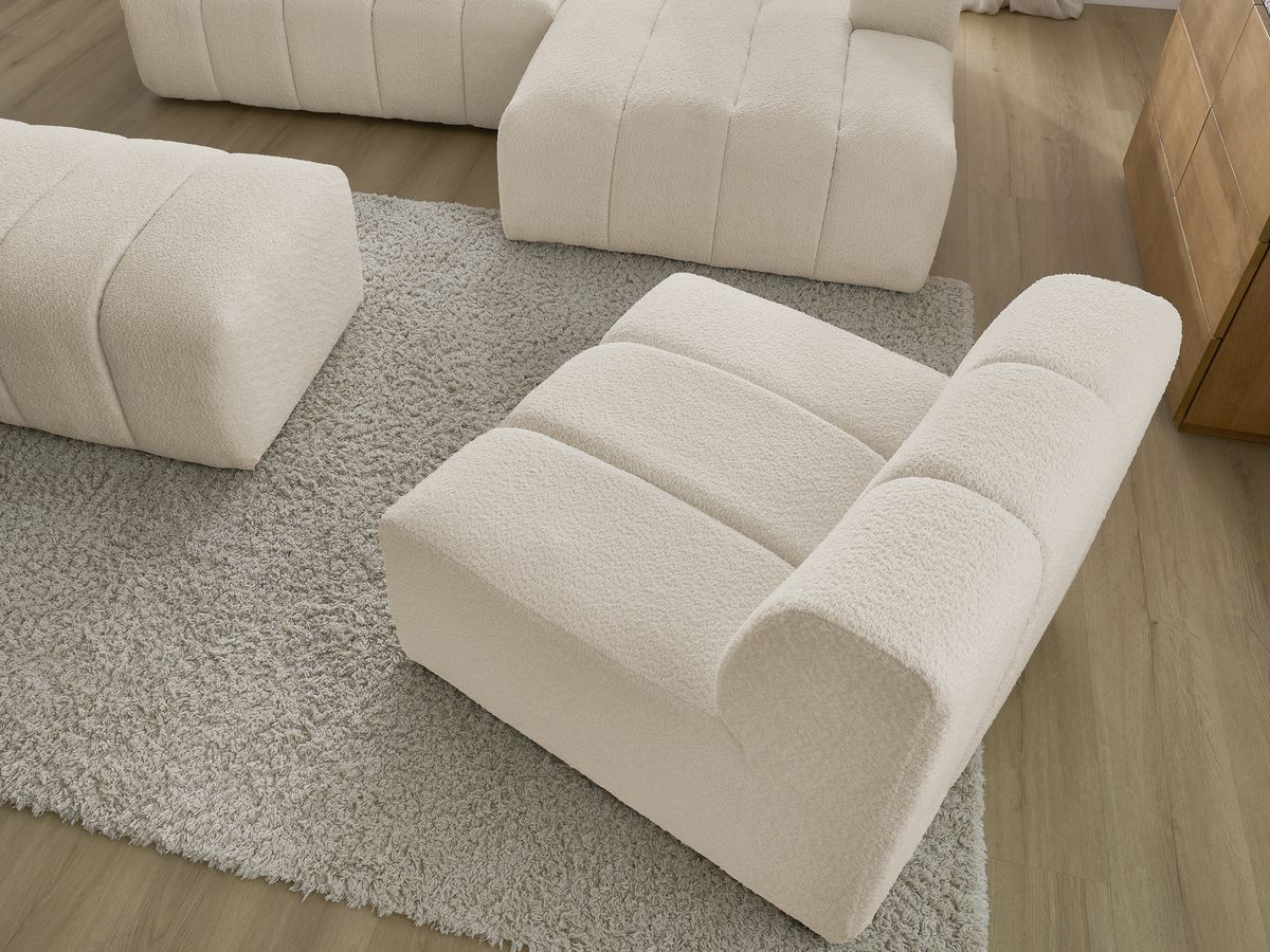 ANNECY modulaire vaste hoekbank in badstof met 1 enkele fauteuil en 1 poef
