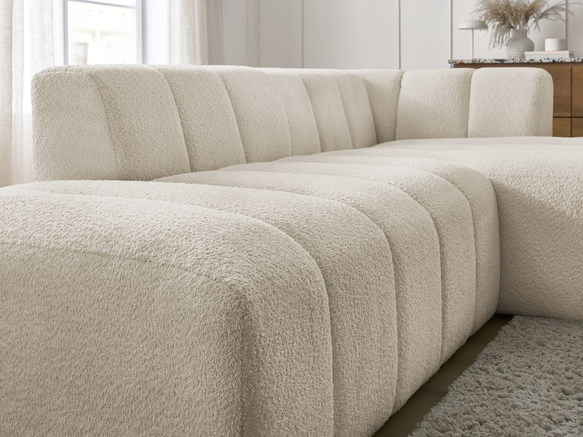 ANNECY modulaire vaste hoekbank in badstof met 1 enkele fauteuil en 1 poef