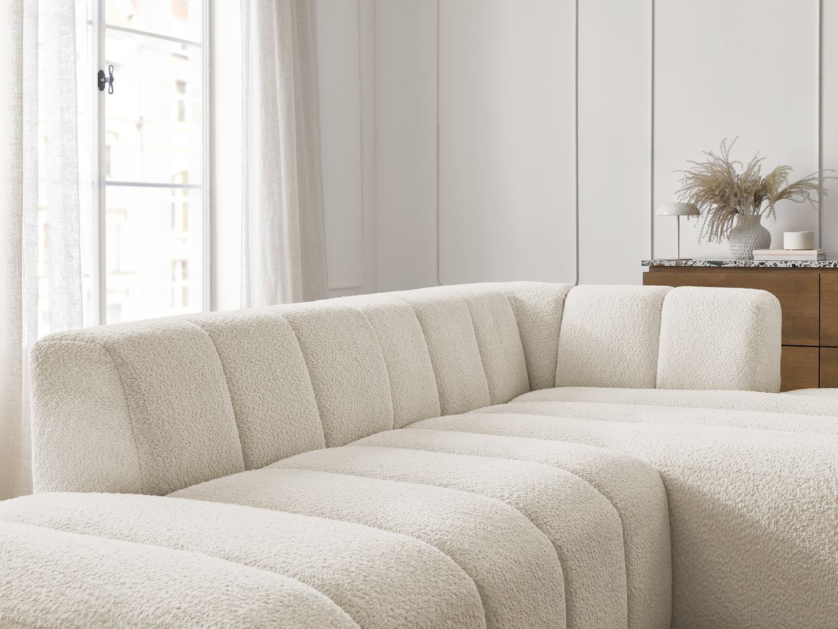 ANNECY modulaire vaste hoekbank in badstof met 1 enkele fauteuil en 1 poef