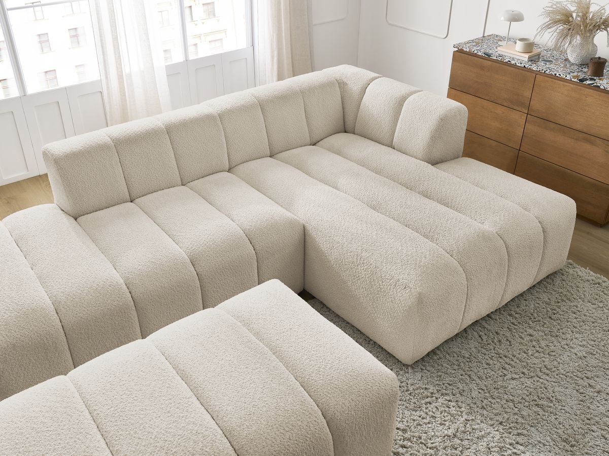 ANNECY modulaire vaste hoekbank in badstof met 1 enkele fauteuil en 1 poef