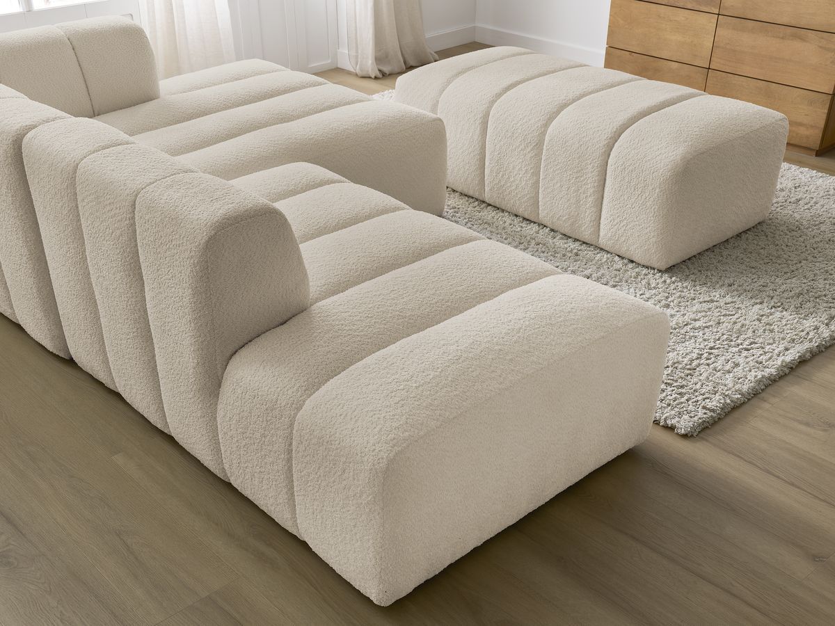 ANNECY modulaire vaste hoekbank in badstof met 1 enkele fauteuil en 1 poef
