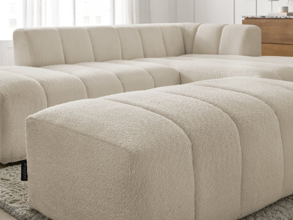ANNECY modulaire vaste hoekbank in badstof met 1 enkele fauteuil en 1 poef