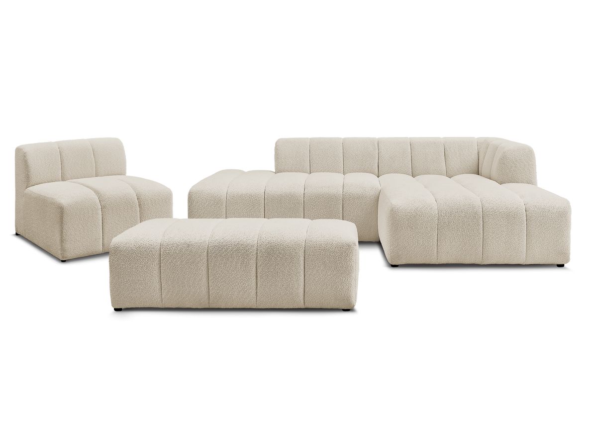 ANNECY modulaire vaste hoekbank in badstof met 1 enkele fauteuil en 1 poef