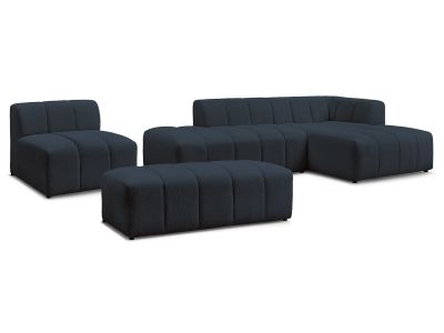 Canapé d'angle fixe modulable ANNECY tissu bouclette avec 1 chauffeuse 1 place et 1 pouf