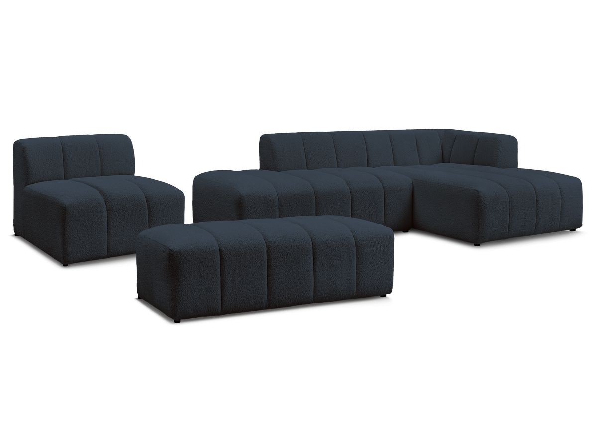 ANNECY modulaire vaste hoekbank in badstof met 1 enkele fauteuil en 1 poef
