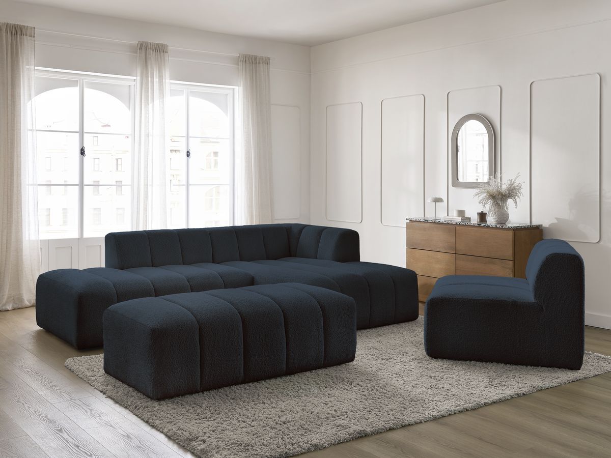 ANNECY modulaire vaste hoekbank in badstof met 1 enkele fauteuil en 1 poef