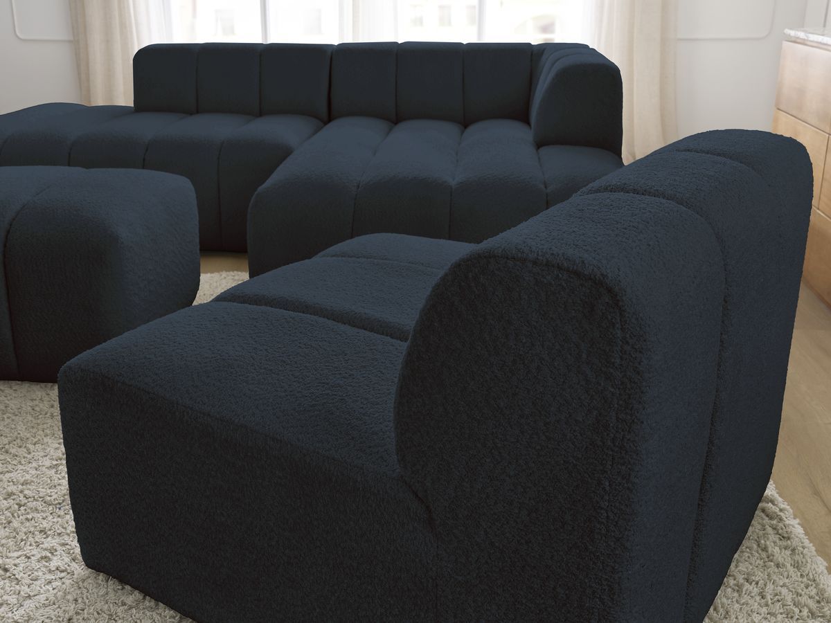 ANNECY modulaire vaste hoekbank in badstof met 1 enkele fauteuil en 1 poef