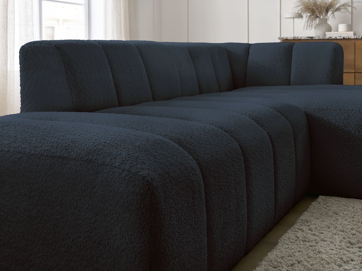 ANNECY modulaire vaste hoekbank in badstof met 1 enkele fauteuil en 1 poef