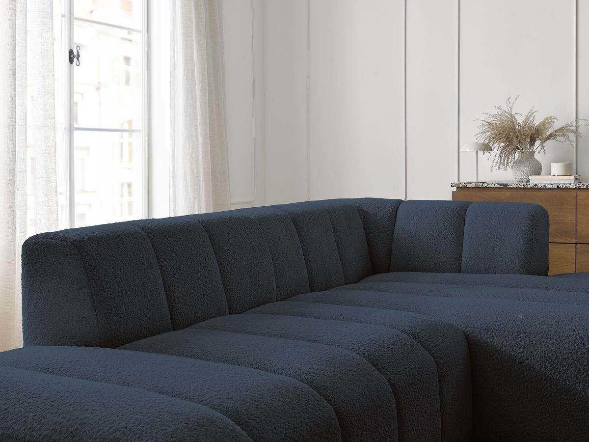 ANNECY modulaire vaste hoekbank in badstof met 1 enkele fauteuil en 1 poef