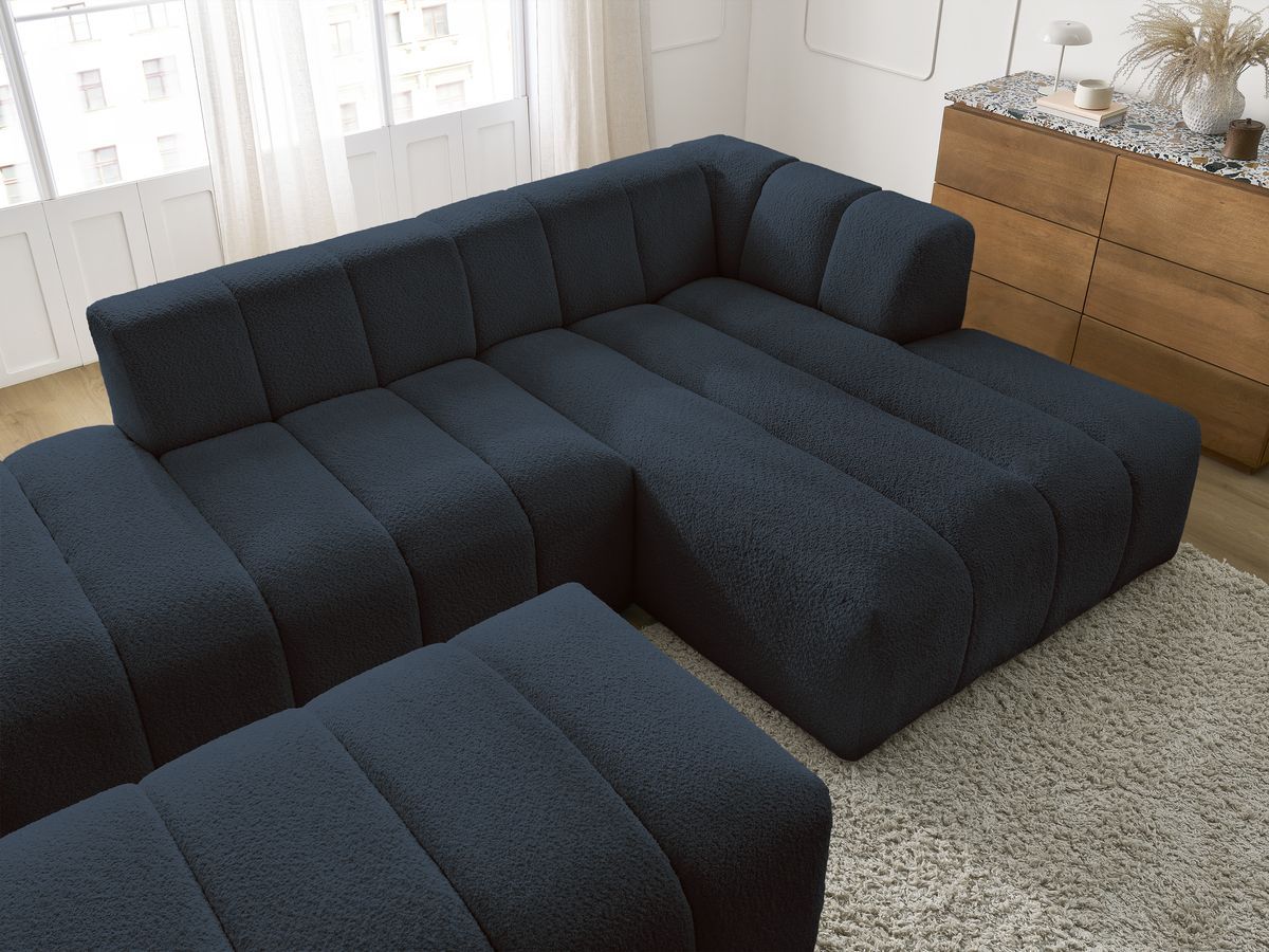 ANNECY modulaire vaste hoekbank in badstof met 1 enkele fauteuil en 1 poef