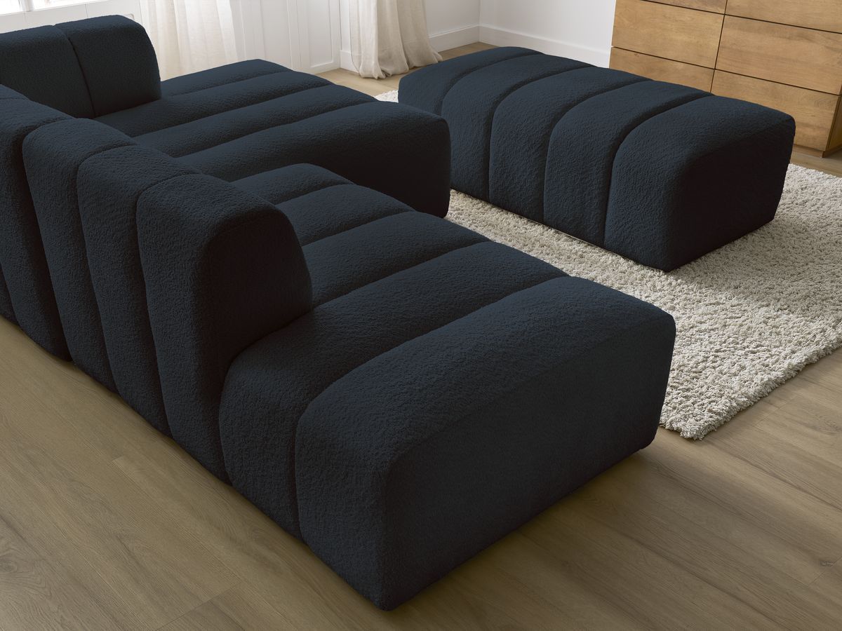 ANNECY modulaire vaste hoekbank in badstof met 1 enkele fauteuil en 1 poef