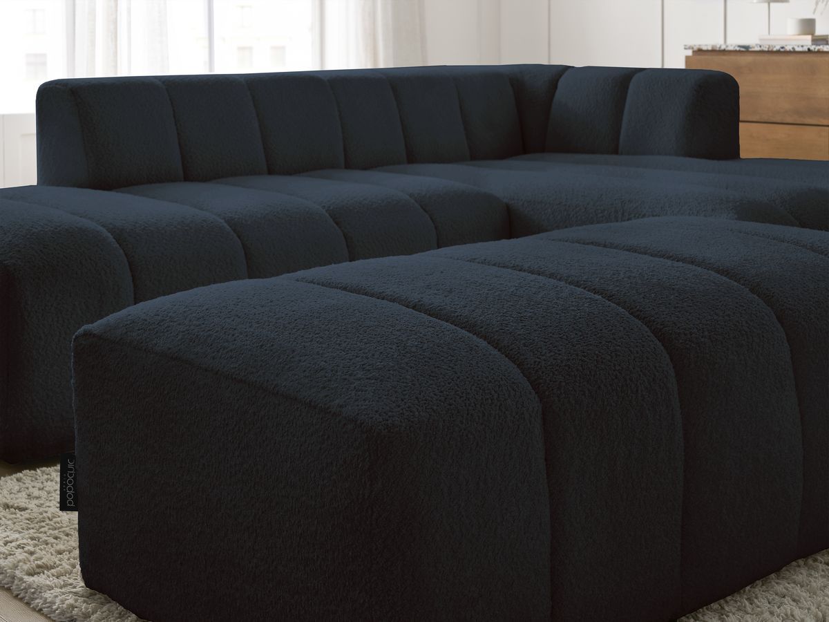 ANNECY modulaire vaste hoekbank in badstof met 1 enkele fauteuil en 1 poef